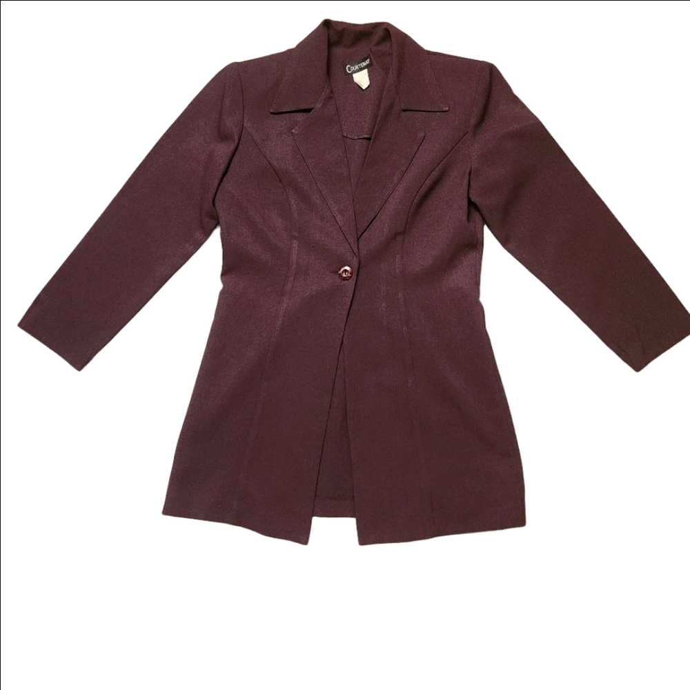 Vintage Blazer and Dress Set Plum color Collared blazer Shift dress Tailored fit - Picture 9 of 16